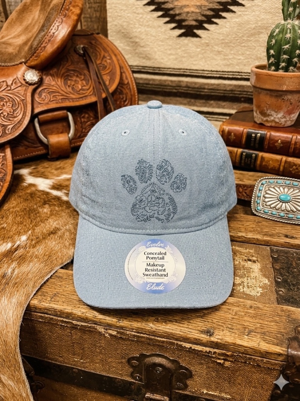 Unbranded Light Blue Embroidered Paw Print Baseball Cap